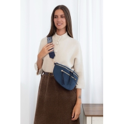 Sac banane velour bleu  bandouliere tissé