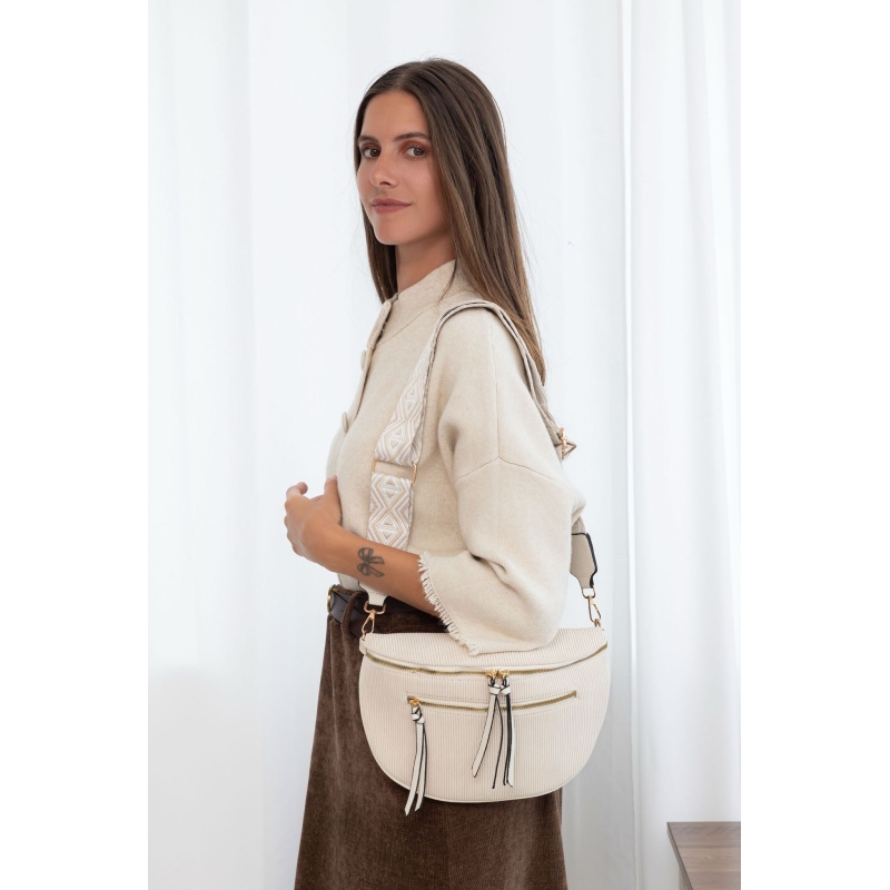 Sac banane velour beige avec double zip
