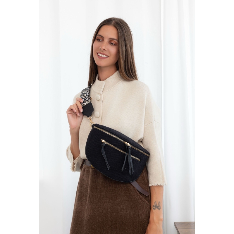 Sac banane velour noir avec double zip