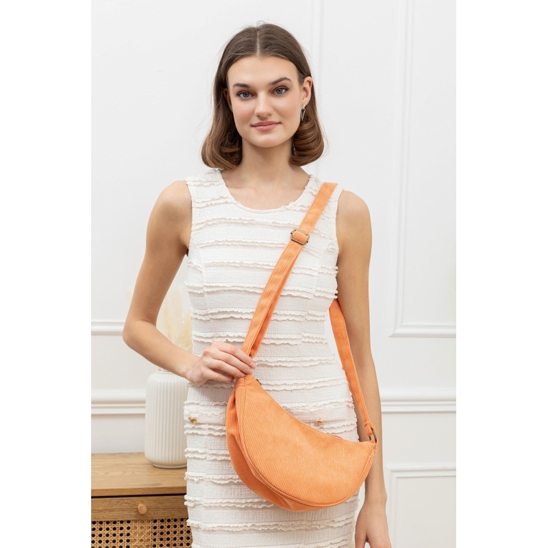 Sac banane velour orange demi lune