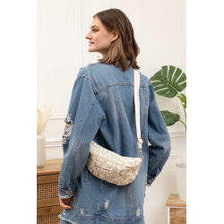Sac banane motif floral demi lune gris