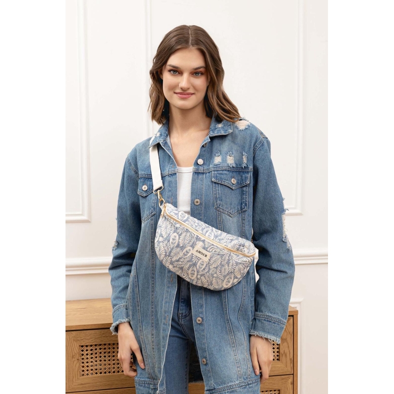 Sac banane imprimé floral bleu