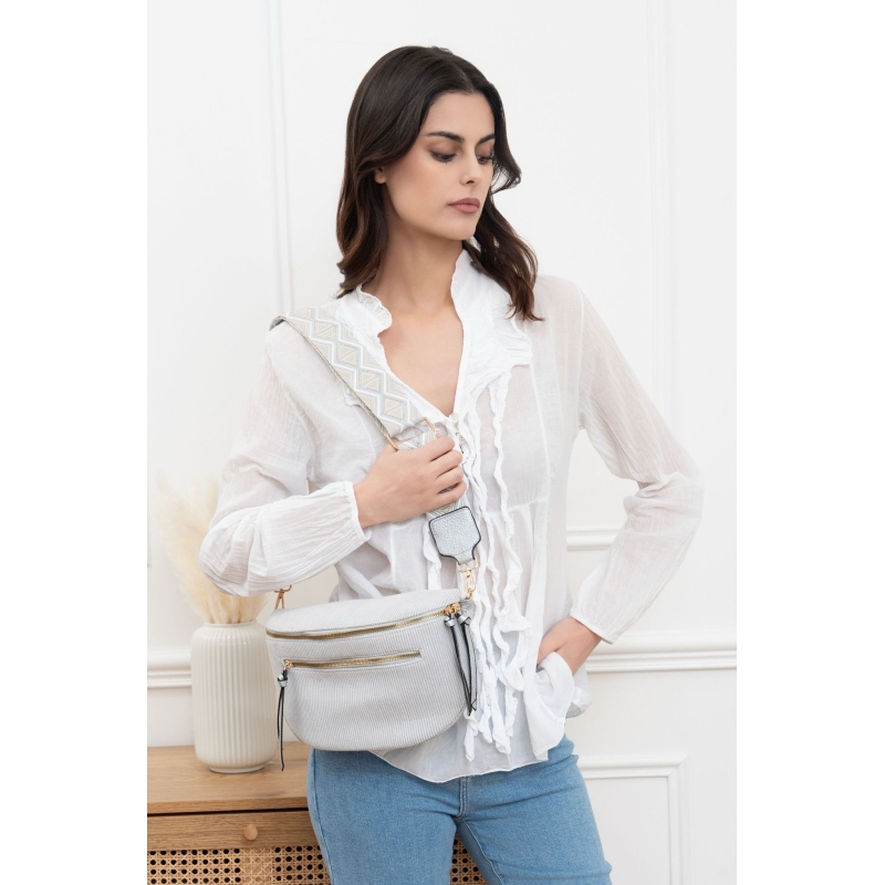 Sac banane velour gris avec double zip