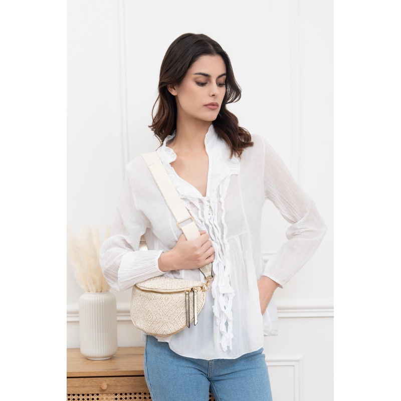 Sac banane tissé motif geometrique beige