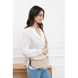 Sac banane tissé motif geometrique marron
