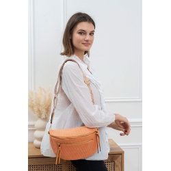 Sac banane velour orange bandouliere tissé
