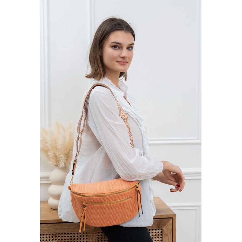 Sac banane velour orange bandouliere tissé