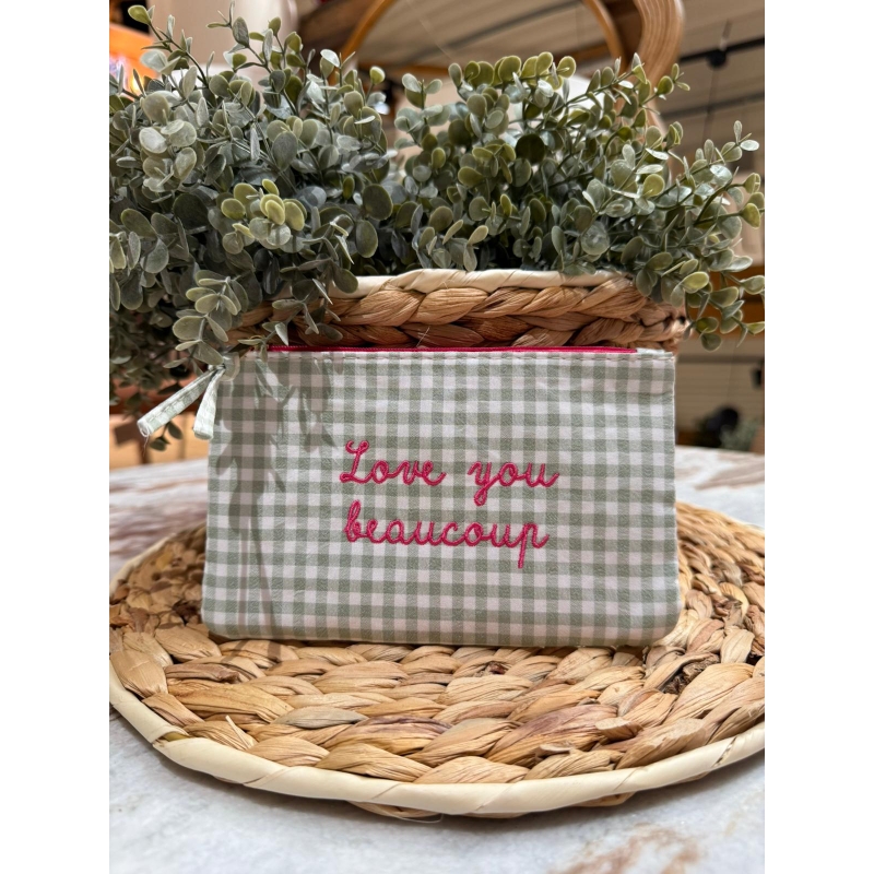 Pochette motif vichy love you beaucoup