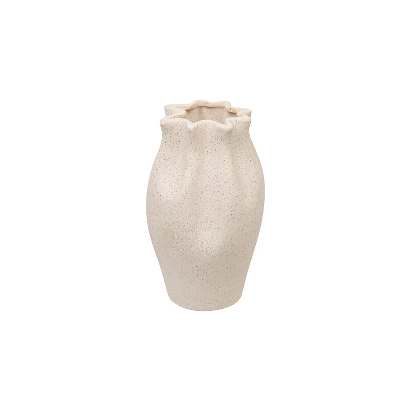 Un joli vase en céramique blanc effet sablé "Grigor" avec son rebord plissé !