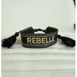 Bracelet tissu "Rebelle" noir
