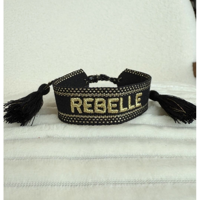 Bracelet tissu "Rebelle" noir