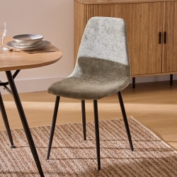 Chaise Tyka chenille kaki pieds métal noir