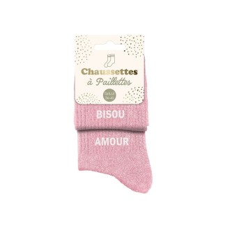 Chaussettes paillettes duo bisou amour