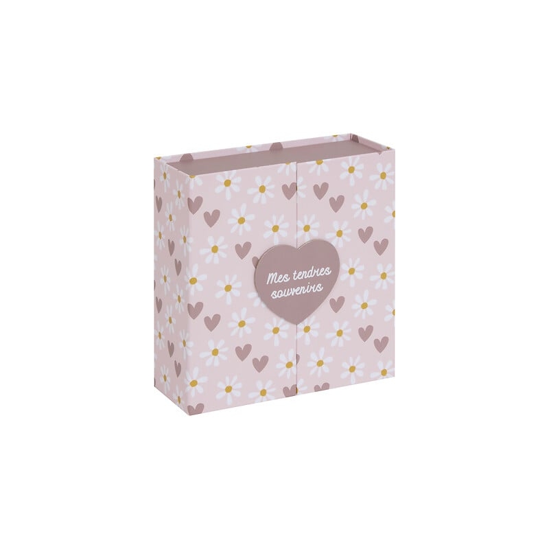Coffret de naissance souvenirs cœurs 9 tiroirs rose