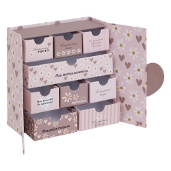 Coffret de naissance souvenirs cœurs 9 tiroirs rose