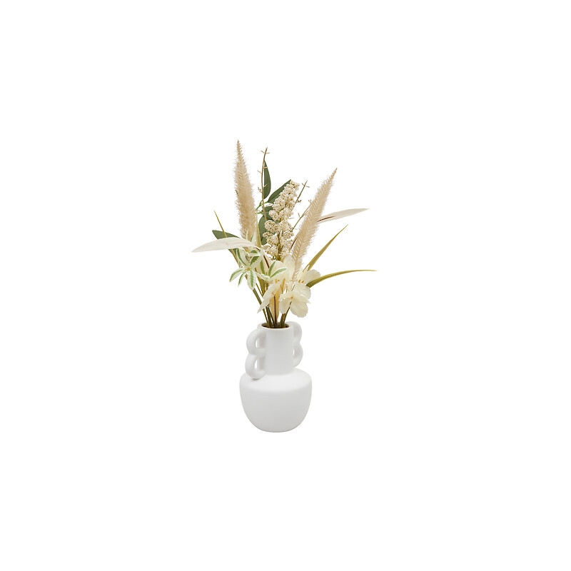 Composition fleurs séchées Dibia haut 35 cm avec vase céramique blanc