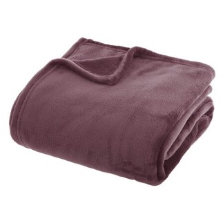 Plaid XL Ollis uni 180 x 230 cm flanelle parme bordeaux pas cher