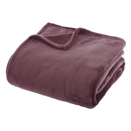 Plaid XL Ollis uni 180 x 230 cm flanelle parme bordeaux pas cher