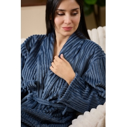 PEIGNOIR ARUM VELOURS CÔTELÉ EN FLANELLE TAILLE UNIQUE BLEU ENCRE