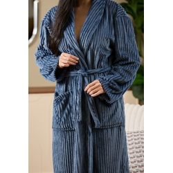 PEIGNOIR ARUM VELOURS CÔTELÉ EN FLANELLE TAILLE UNIQUE BLEU ENCRE