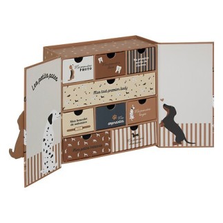 Coffret de naissance souvenirs chien 9 tiroirs beige pour garcon pas cher