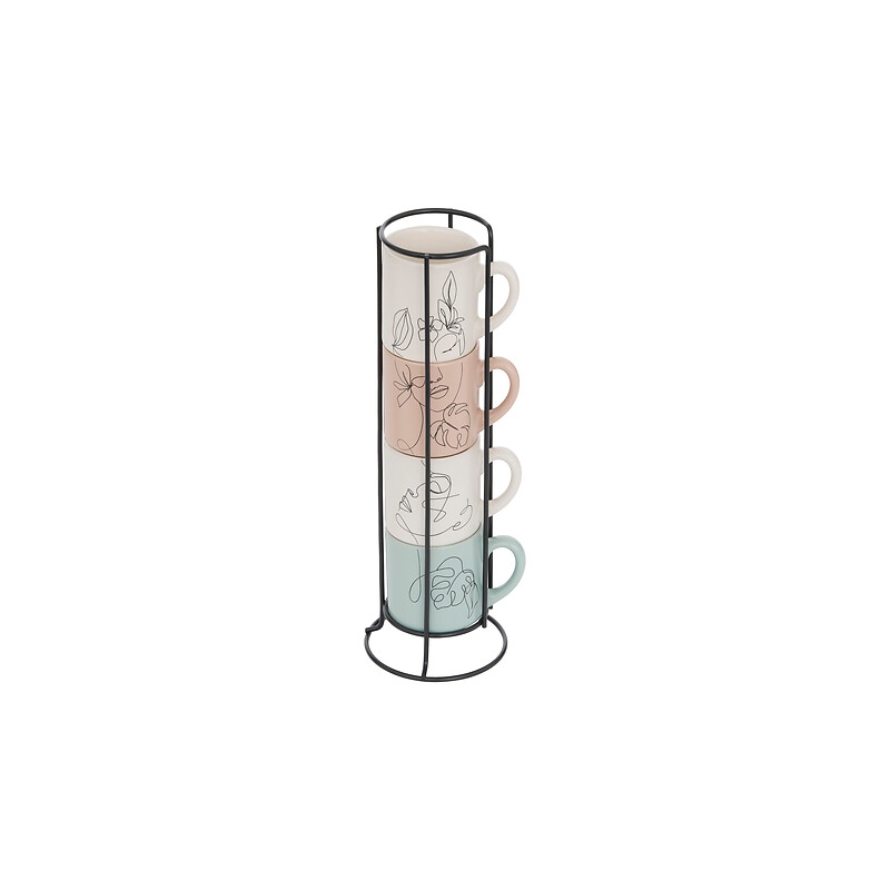Rack 4 mugs Visage abstrait 12 cl