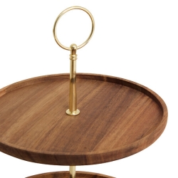 Serviteur 2 étages Mina Gold acacia et métal doré