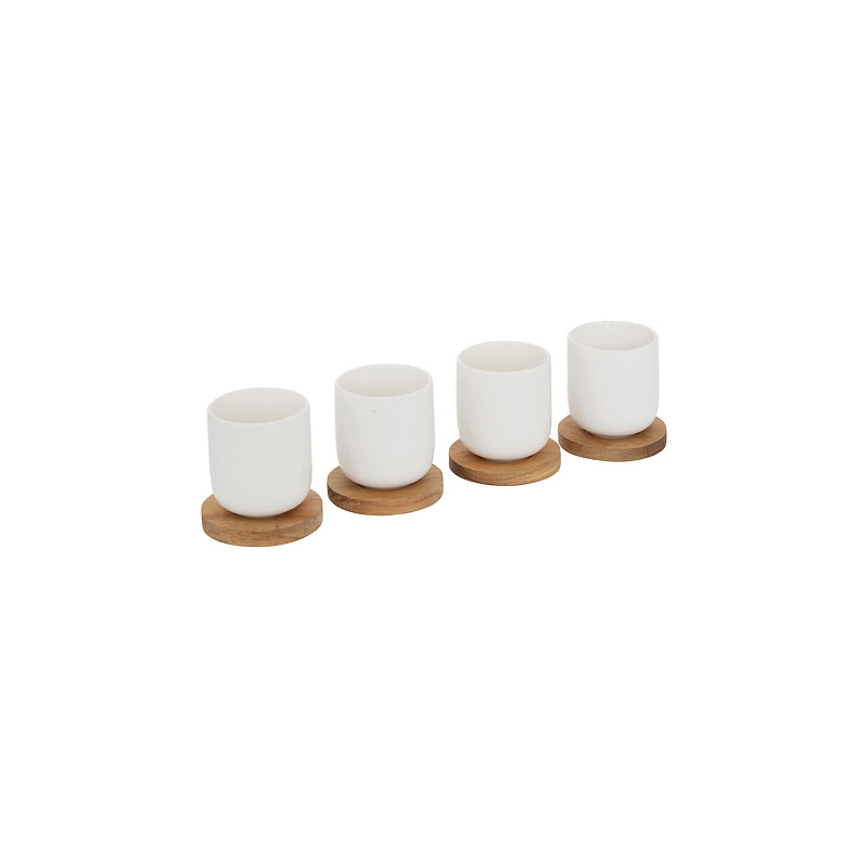 Coffret Elégance 4 tasses 10 cl et plateau acacia long 25 cm