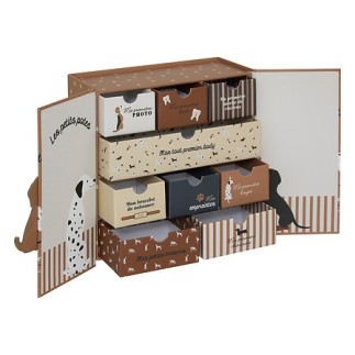 Coffret de naissance souvenirs chien 9 tiroirs beige pour garcon pas cher