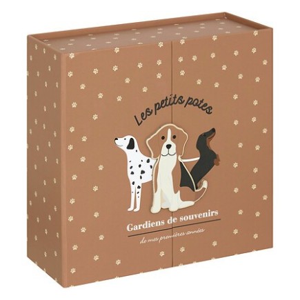 Coffret de naissance souvenirs chien 9 tiroirs beige pour garcon pas cher