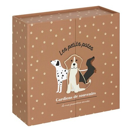 Coffret de naissance souvenirs chien 9 tiroirs beige pour garcon pas cher