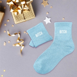 Chaussettes Paillettes Bitch bleu ciel