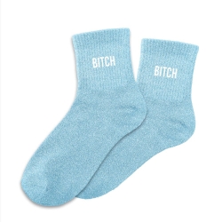 Chaussettes Paillettes Bitch bleu ciel