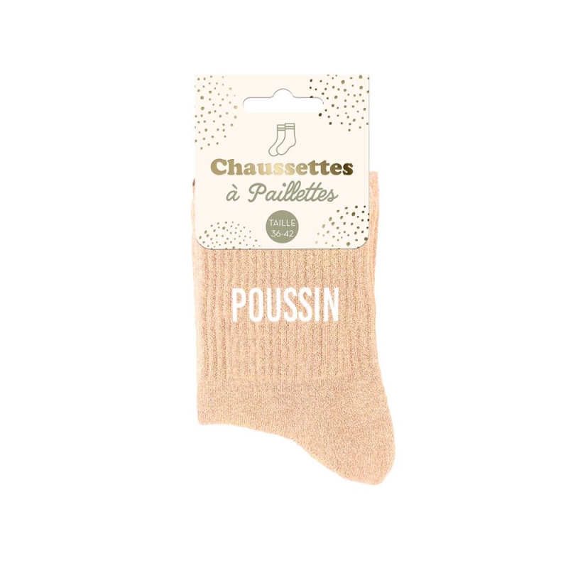 Chaussettes Paillettes Poussin pêche