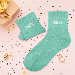 Chaussettes Paillettes Queen bleu turquoise