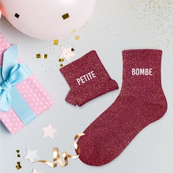 Chaussettes Paillettes Duo Petite Bombe bordeaux