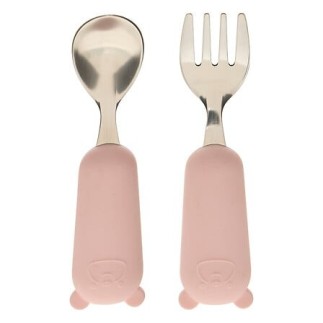 Set couverts cuillère et fourchette Yum long 16,5 cm rose pour enfant