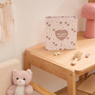 Coffret de naissance souvenirs cœurs 9 tiroirs rose pour fille pas cher