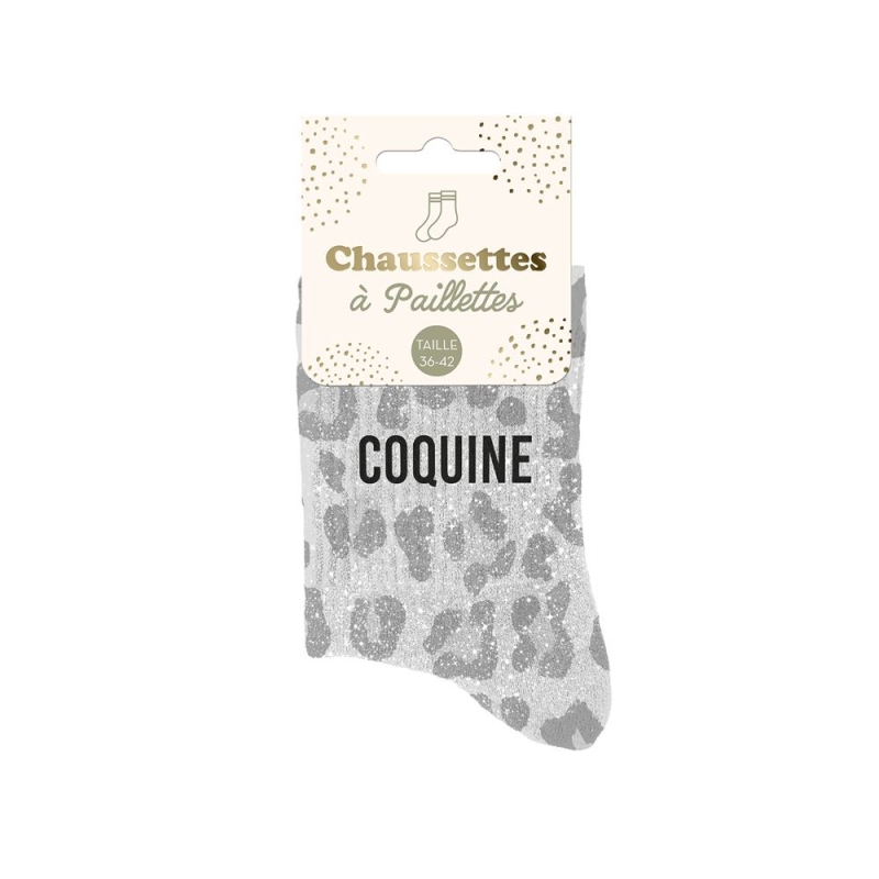 Chaussettes Paillettes Coquine gris léopard