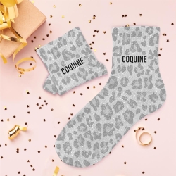 Chaussettes Paillettes Coquine gris léopard