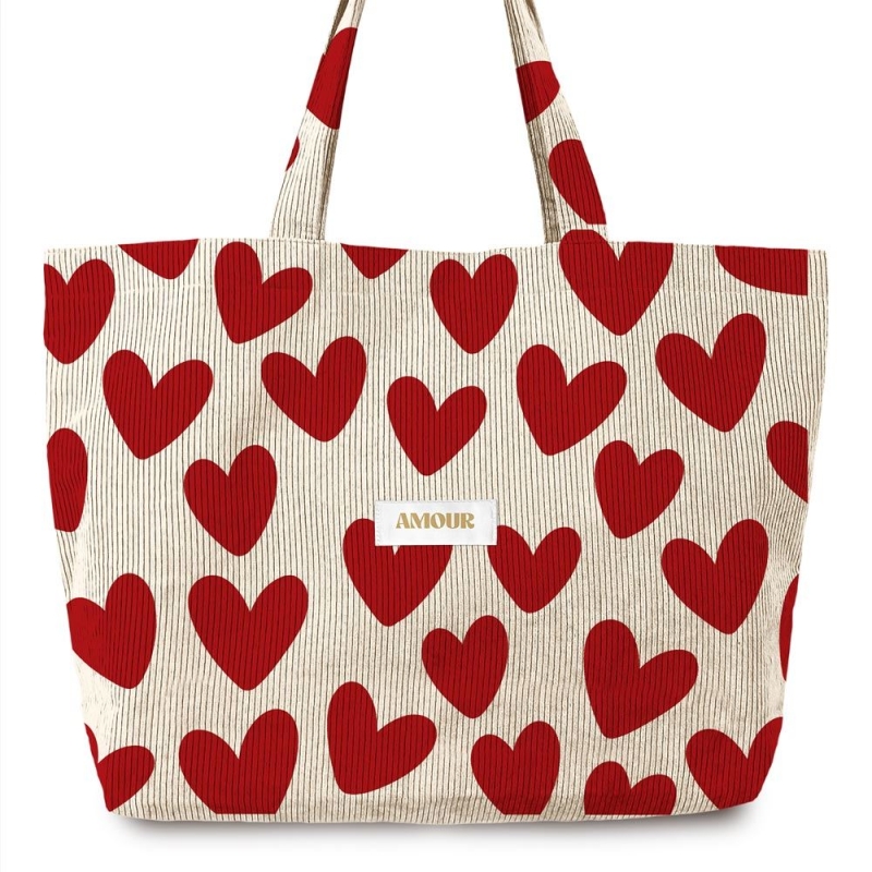 Sac Cabas Velours Cotele Motifs Amour