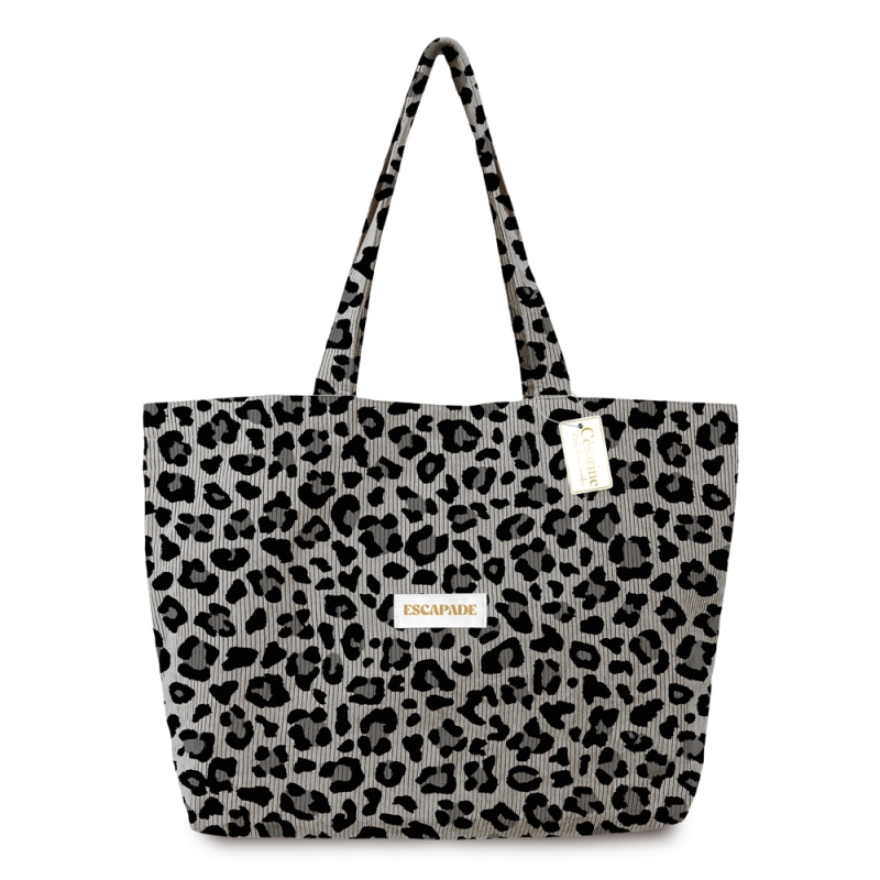 Sac Cabas Velours Cotele Motifs Léopard noir Escapade