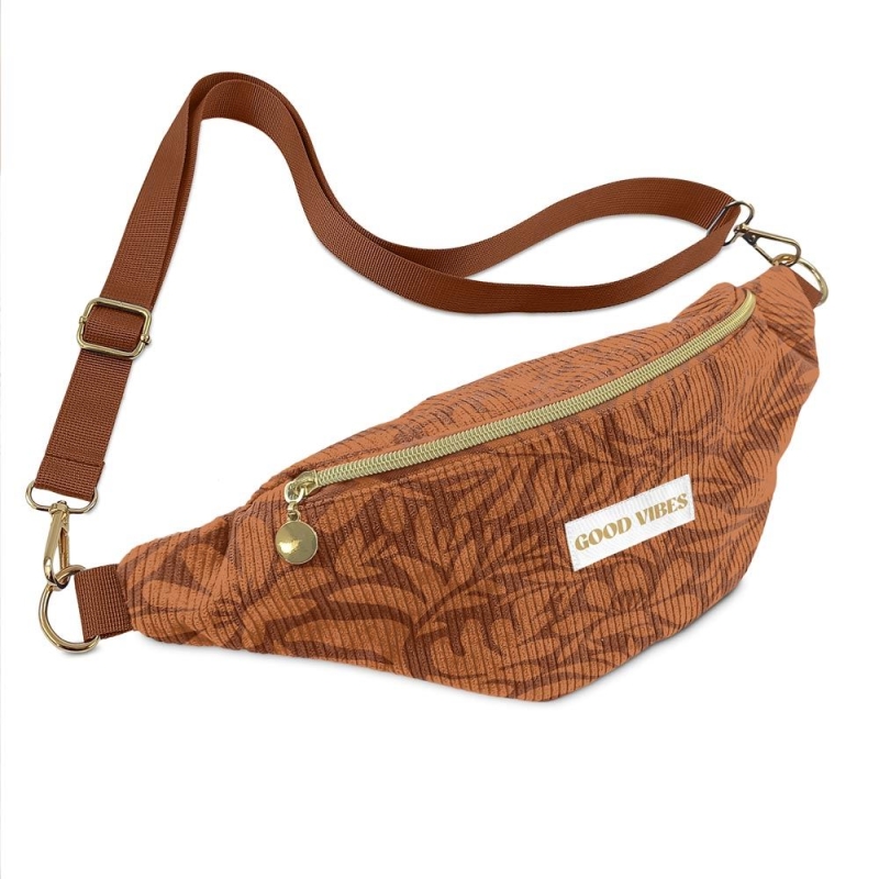 Sac Banane Velours Cotele Motifs Good Vibes