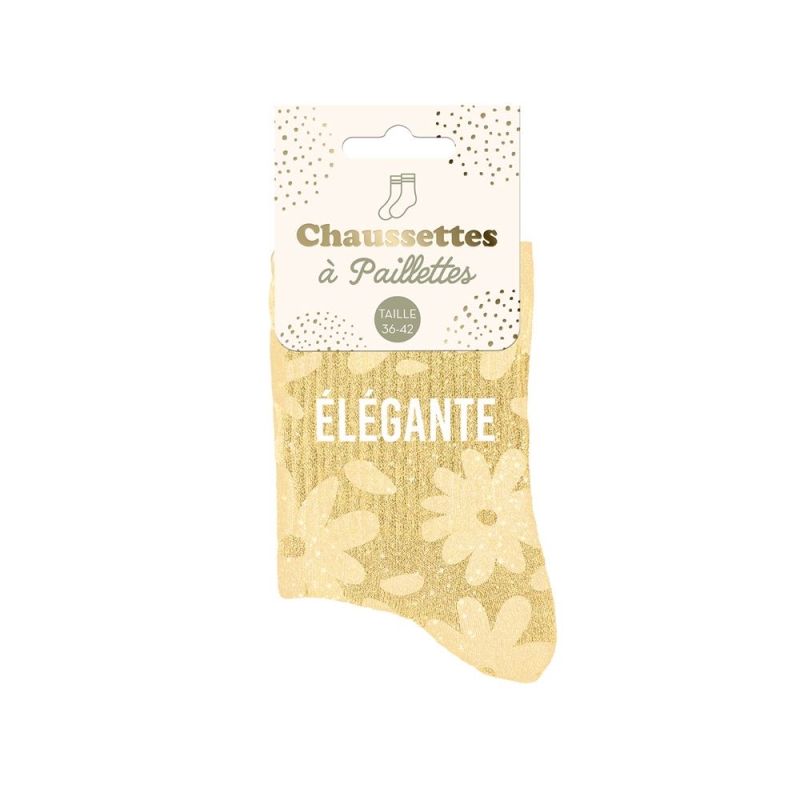 Chaussettes Paillettes Elegante fleurs jaune