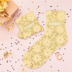 Chaussettes Paillettes Elegante fleurs jaune