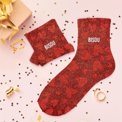 Chaussettes Paillettes Bisou coeurs rouge
