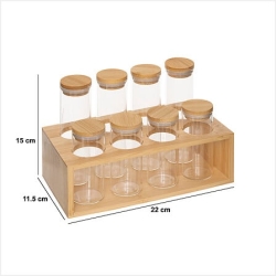 Rack 8 pots à épices verre support bambou