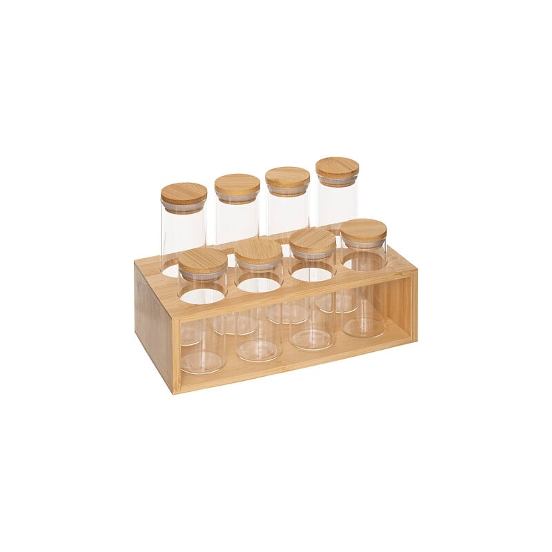 Rack 8 pots à épices verre support bambou