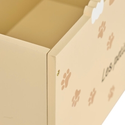 Coffre à roulettes chien bois beige