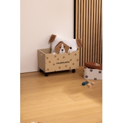 Coffre à roulettes chien bois beige